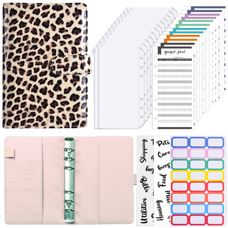 Wholesale Leopard Pattern Splicing Binder Leather PU Cash Budget Binder Notebook